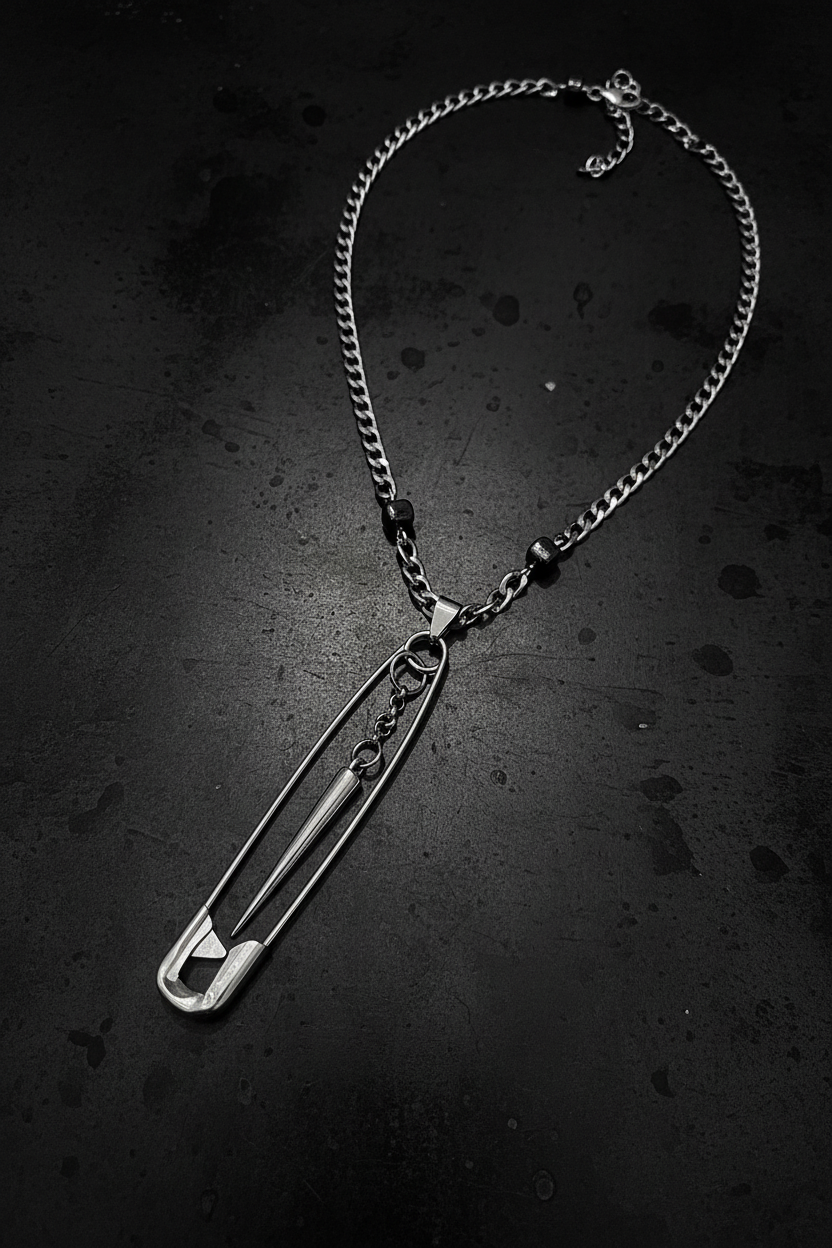 Stainless Steel Safety Pin Spike Necklace | Alternative Jewelry | Haus of Alt