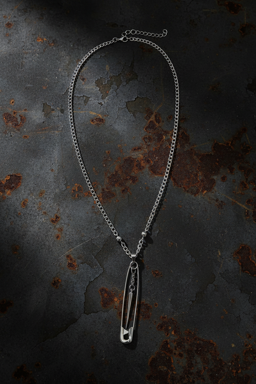 Stainless Steel Safety Pin Spike Necklace | Alternative Jewelry | Haus of Alt