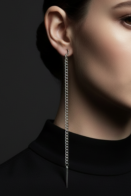 Stainless Steel Chain Spike Earrings | 7” Alt Chain Dangle Earrings | Haus of Alt
