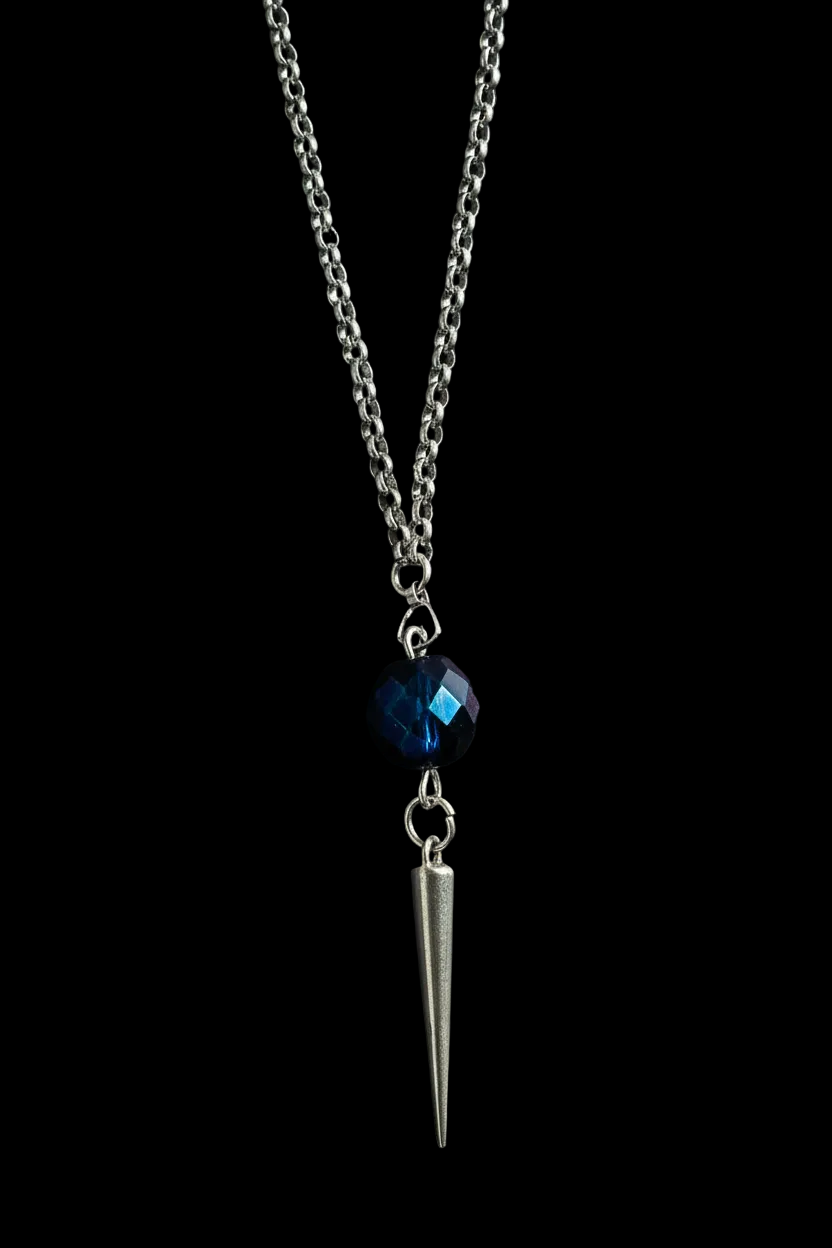 Blue Glass Bead Spike Necklace | Stainless Steel Goth Punk Jewelry