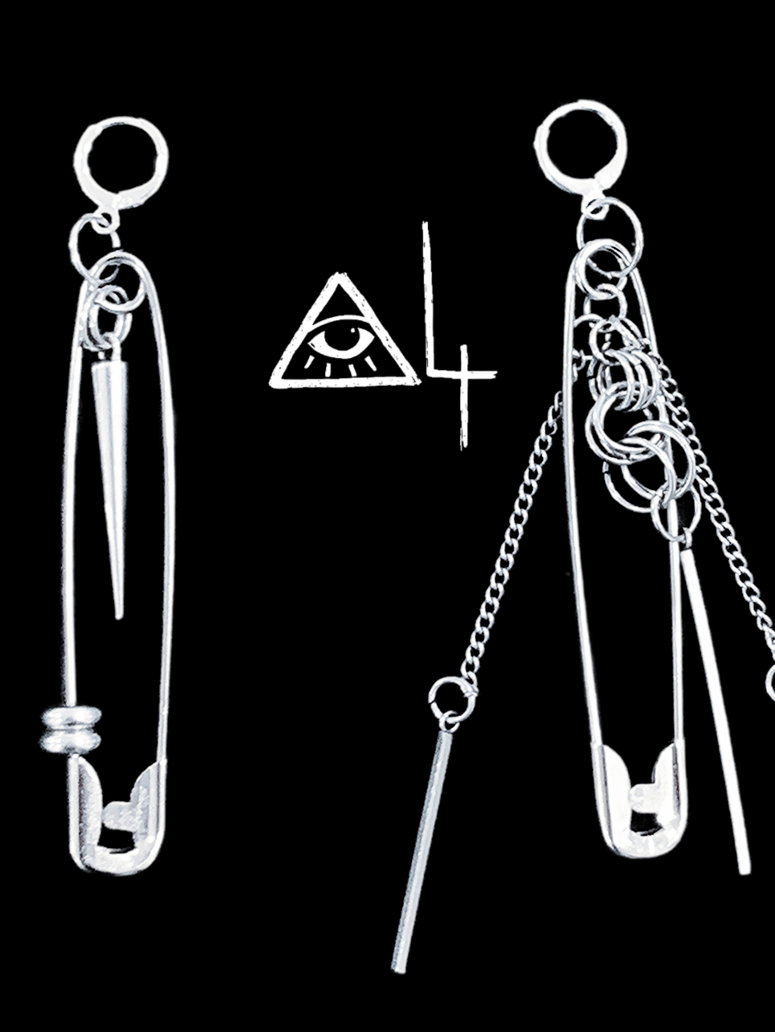 Revival Asymmetrical Safety Pin Chain Earring Set | Industrial Statement Jewelry - Haus of Alt
