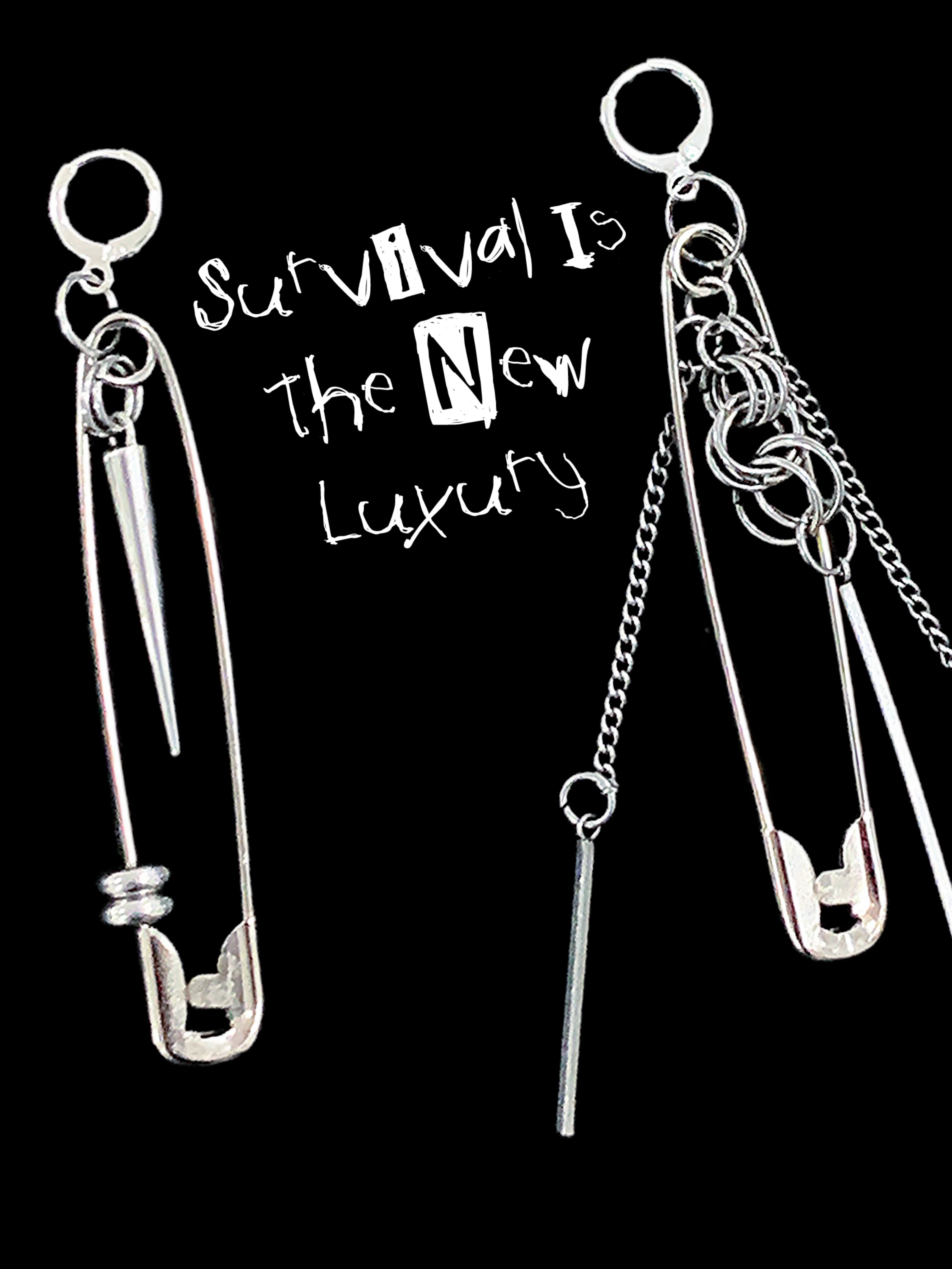 Revival Asymmetrical Safety Pin Chain Earring Set | Industrial Statement Jewelry - Haus of Alt