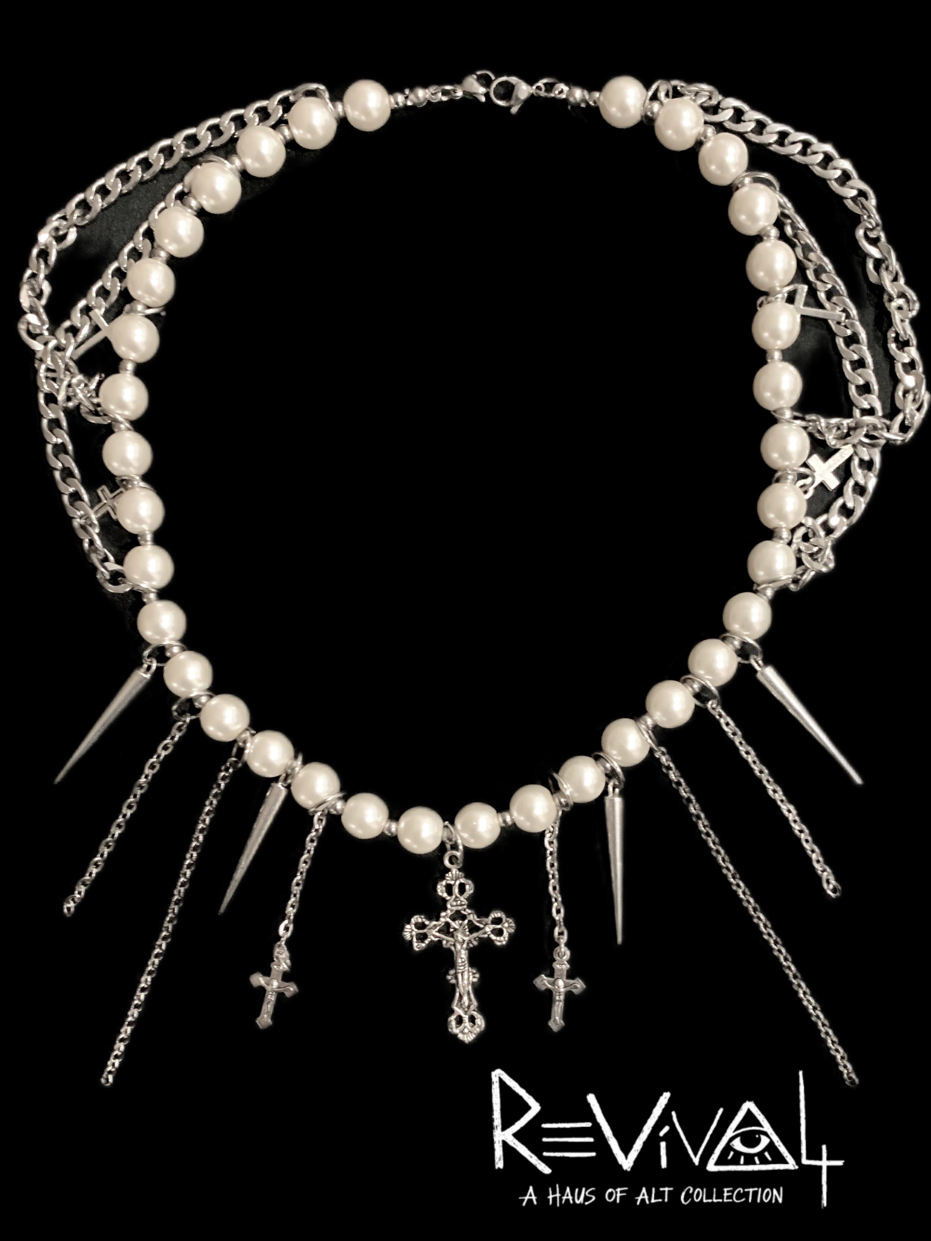 Pearl Spike Cross Choker | Gothic Statement Necklace – Haus of Alt