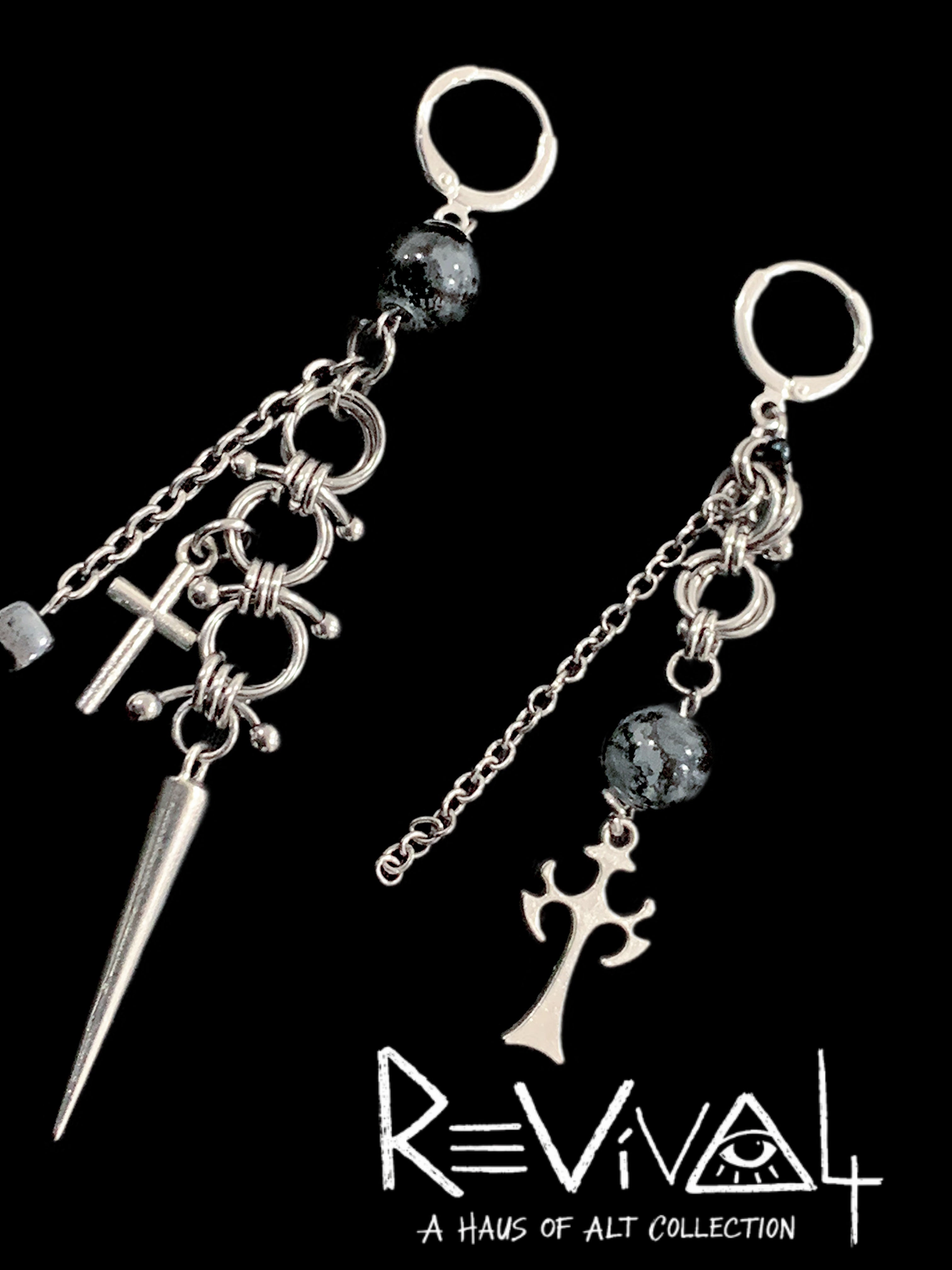 Shadow Self Earrings | Punk Cross Chain Drop Earrings - Haus of Alt