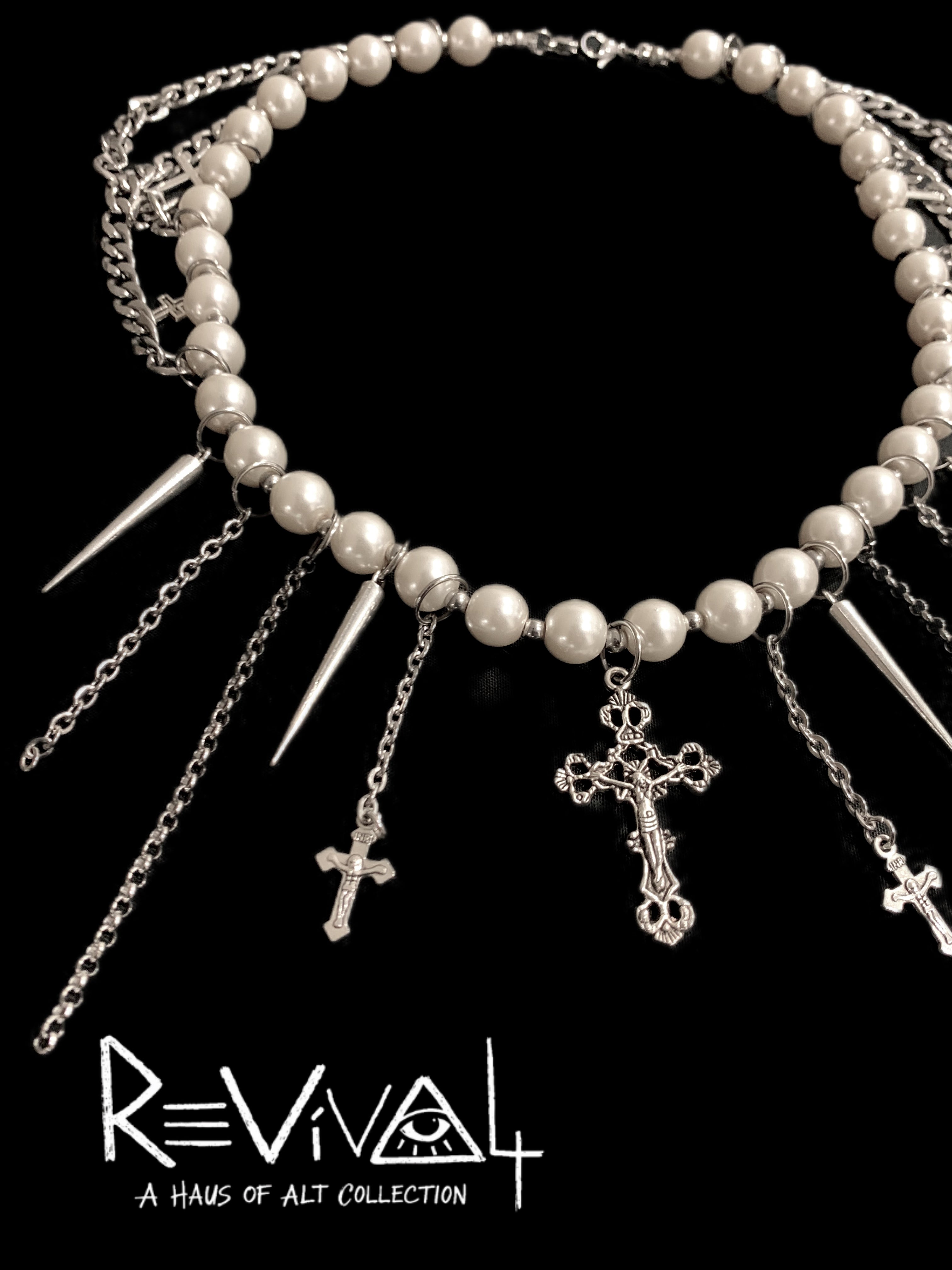 Pearl Spike Cross Choker | Gothic Statement Necklace – Haus of Alt