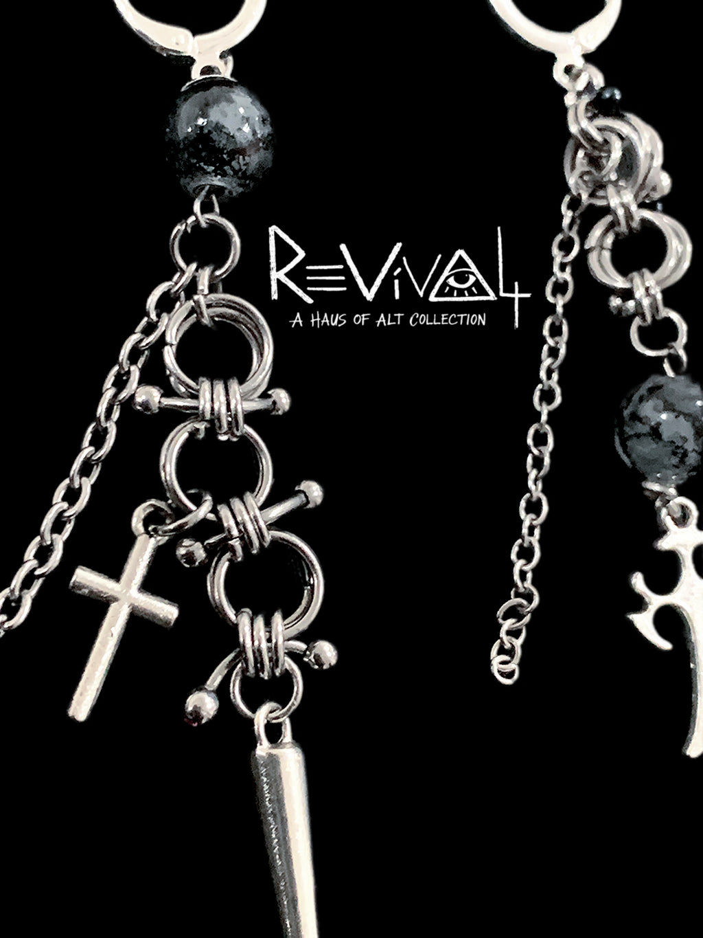 Shadow Self Earrings | Punk Cross Chain Drop Earrings - Haus of Alt