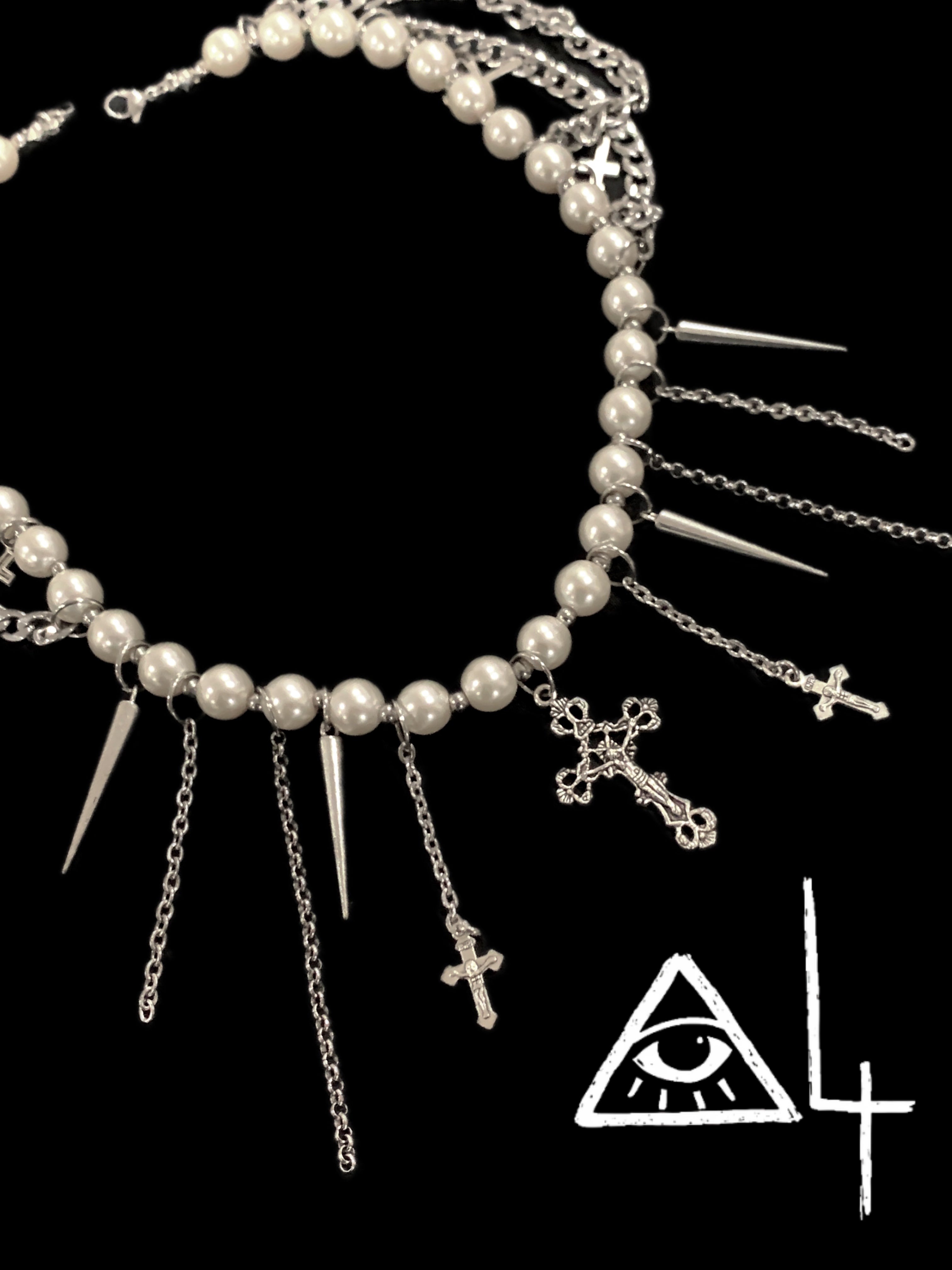 Pearl Spike Cross Choker | Gothic Statement Necklace – Haus of Alt