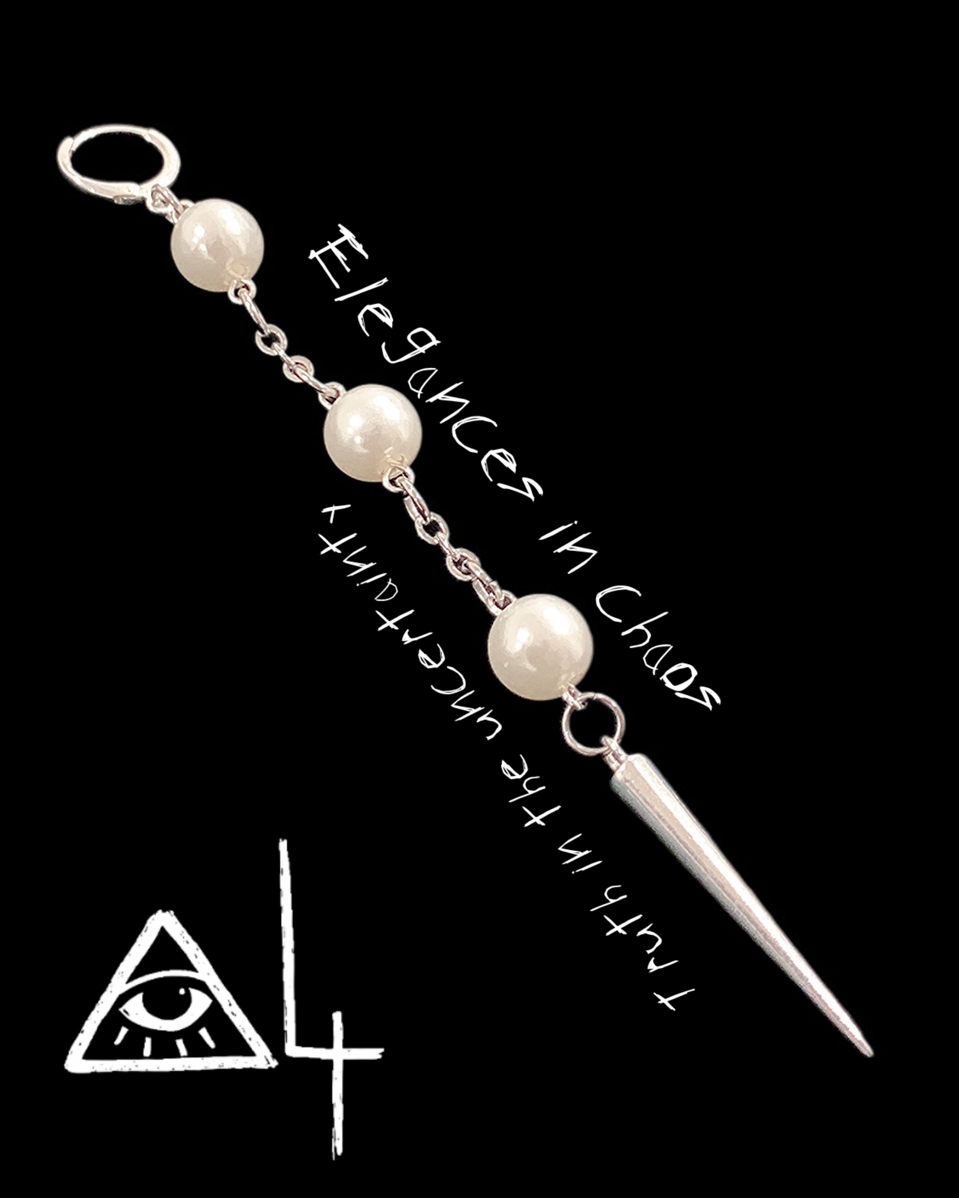 Obedience Spike Drop Earrings | Pearl Spike Chain Earrings - Haus of Alt